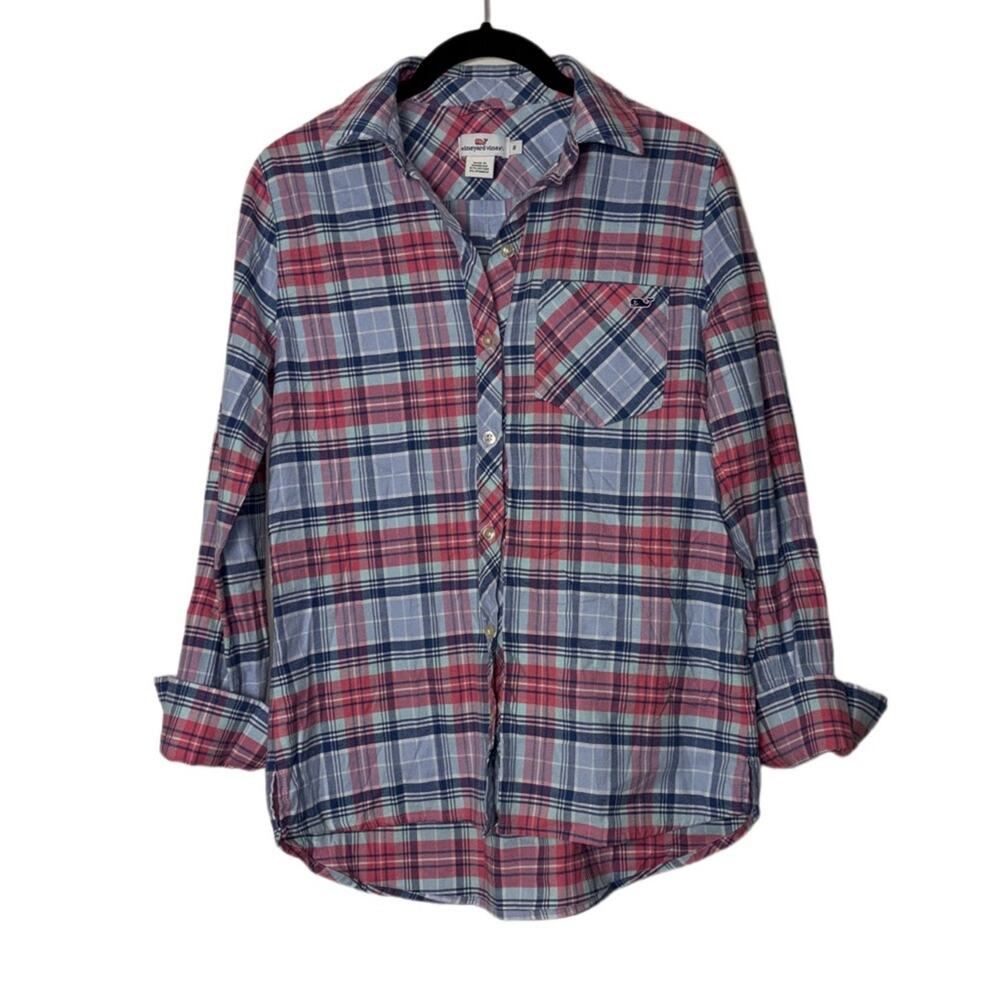 Vineyard Vines Plaid Button-Down Shirt Women's Size 0/XS Pink/Blue RELAXED fit